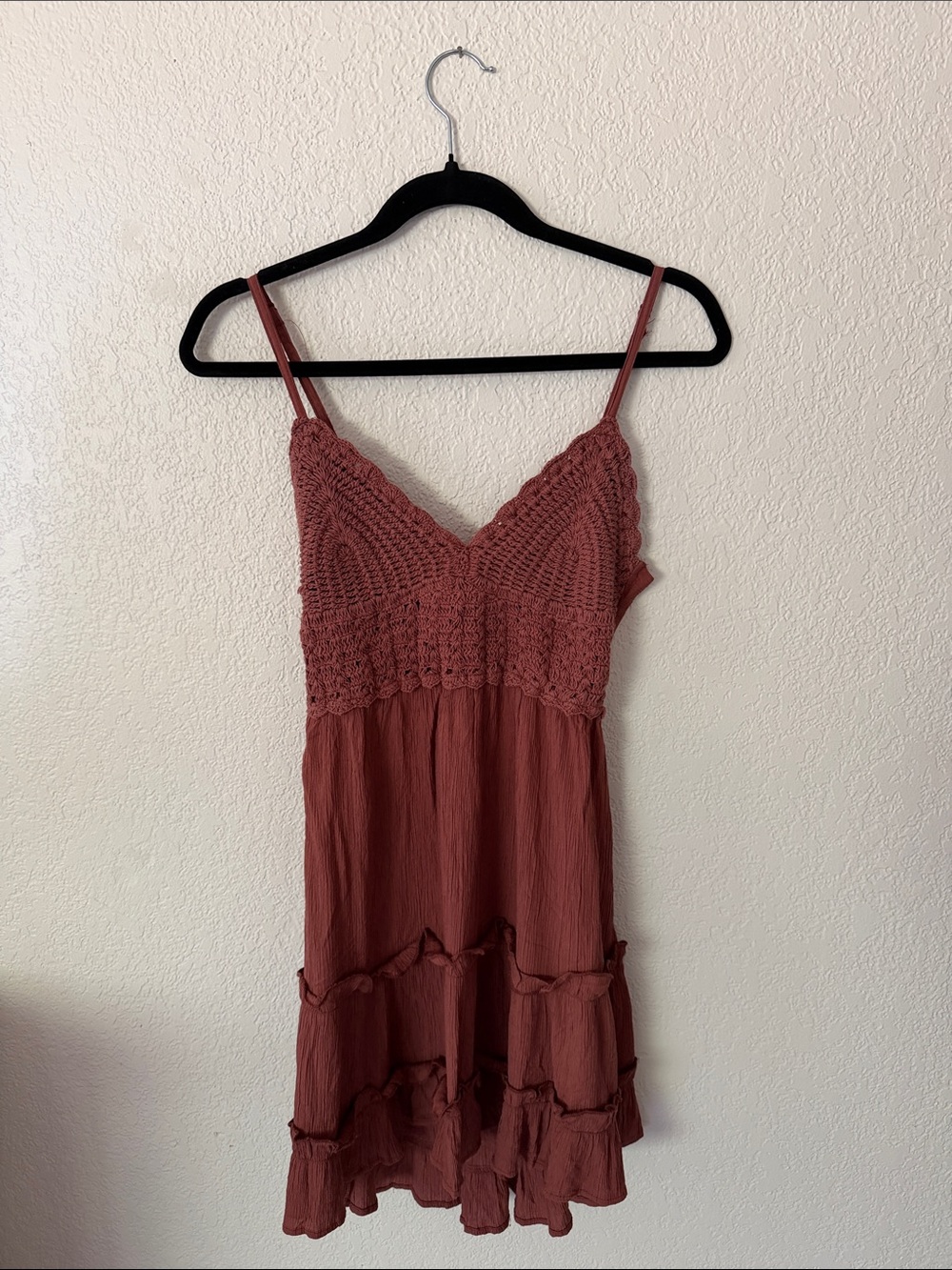 (4 for 20) Crochet-Trim Rust Spaghetti Strap Sundress